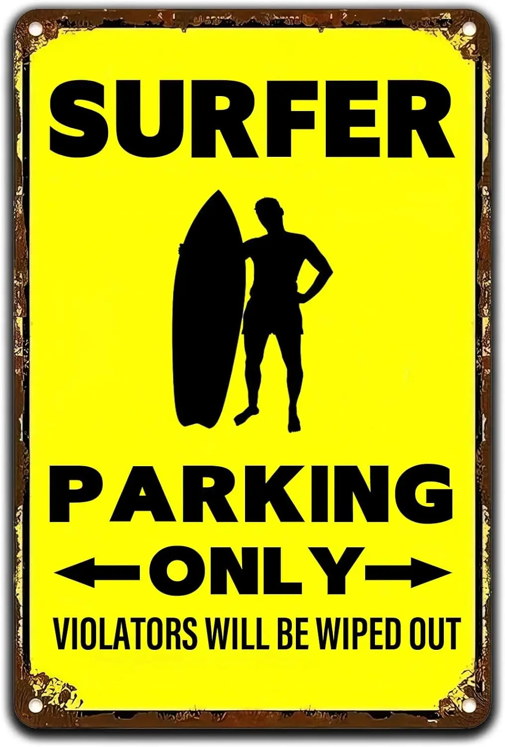 Surfer Parking Only Violators Will Be Wiped Out Retro Metal Tin Sign,Vintage Wall Hanging Decor Metal Poster for Home Offic sign