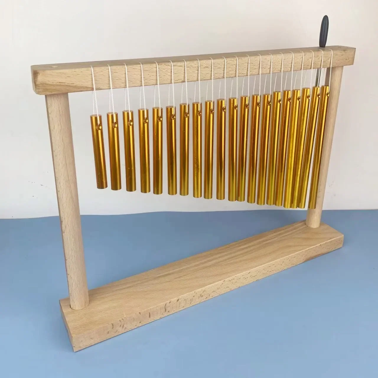 Campanas de viento de metal hechas a mano de 20 tonos, instrumentos de percusión de una sola fila con soporte de madera para actuaciones musicales, marco de madera