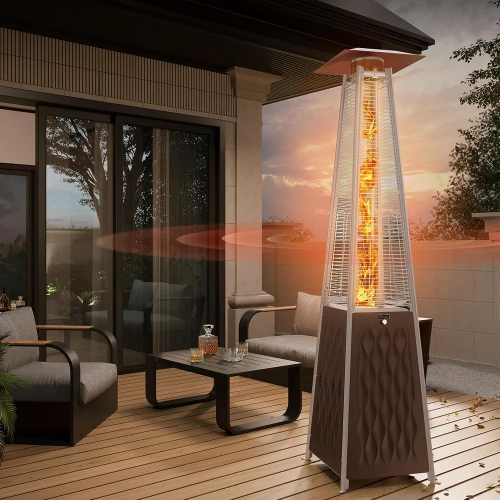 

Pyramid Style Outdoor Propane Patio Heater with 48,000 BTU, Quartz Glass Tube, Wheels, and Triple Safety Features