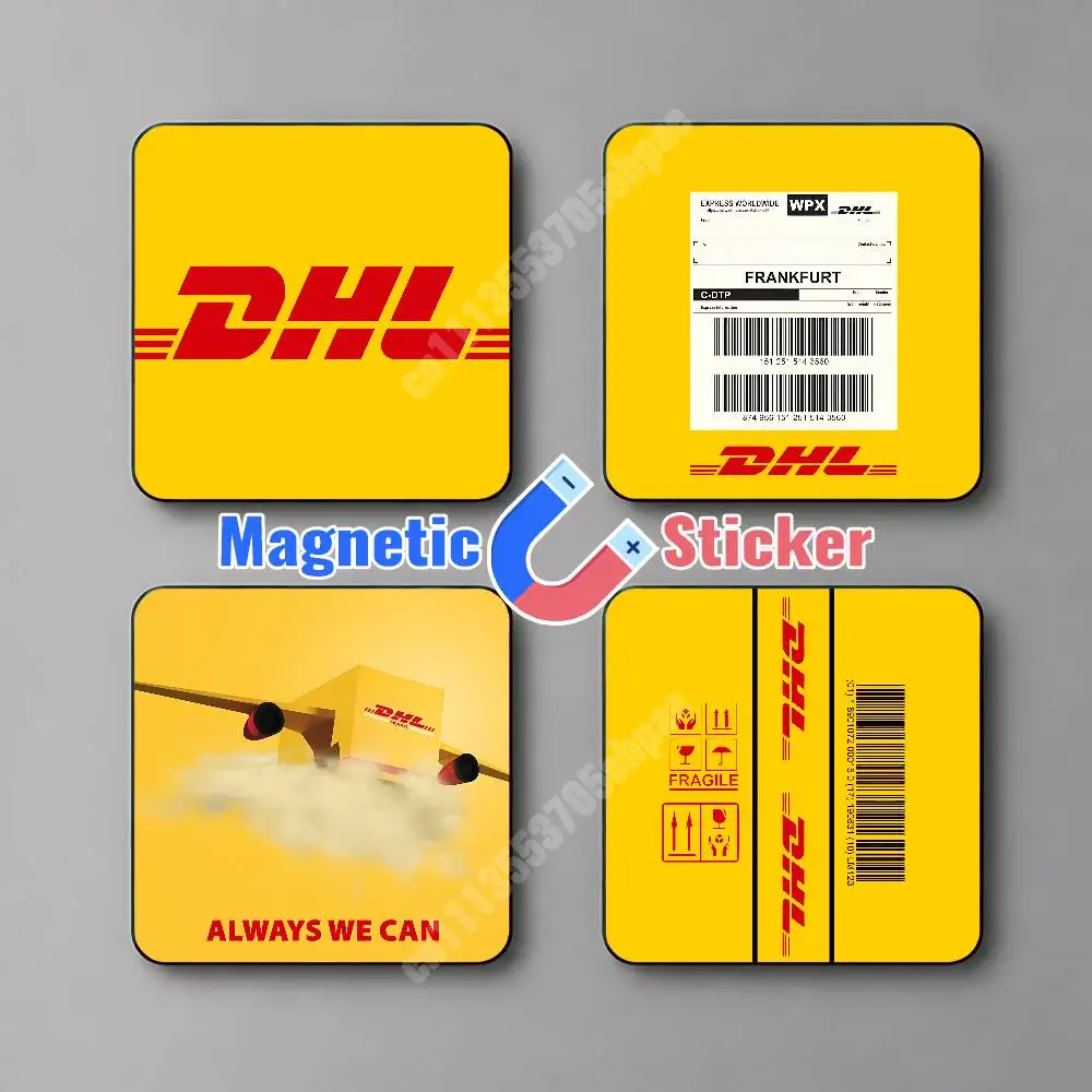 D-DHL-S Worldwide Express Magnetic Sticker Reflective Fridge Decal for Metal Surfaces Magnet Sign