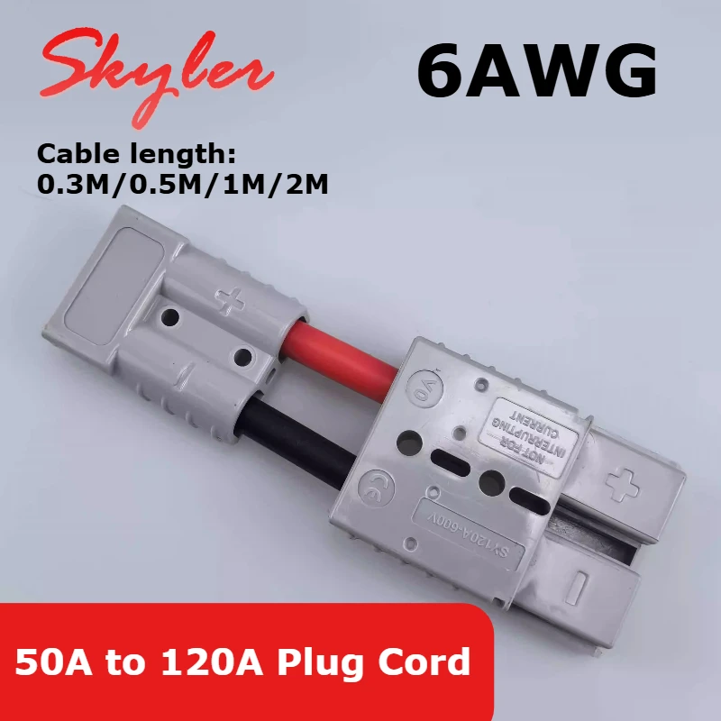 50A to 120A Gray Plug Connector Cord Silicone Cable For Forklift Battery Charging Wire 6AWG Extension Connection Conversion Line