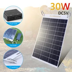 30W płyta słoneczna 5V wodoodporny Panel słoneczny przenośne podwójne ładowarka solarna USB na zewnątrz ogniwa słoneczne ładowania