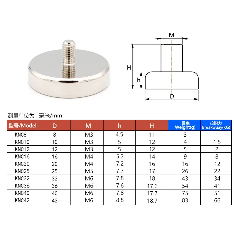 10 Pcs Super Strong Pot Salvage  Neodymium Magnet Permanent Ndfeb Hook With External Threaded Rod M3 M4 M5 M6 M8 Deep Sea Hook