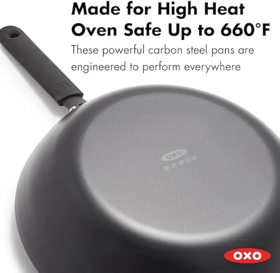 12" Carbon Steel Wok Pan with Removable Handle, Oven Safe to 660°F, Works on Induction Stovetops
