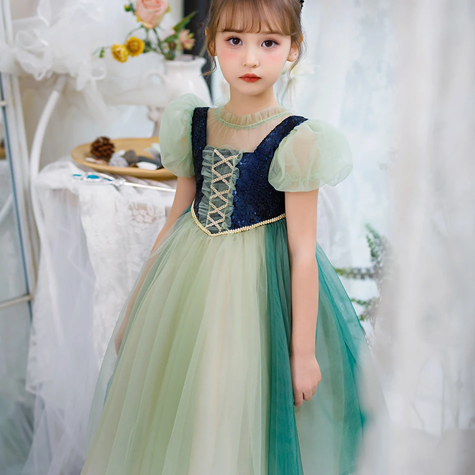 

2023 New Girls Anna Costume Children Pageant Fantasy Baby Princess Evening Layered Outfit Cosplay Christmas Disguise 3-10 Years