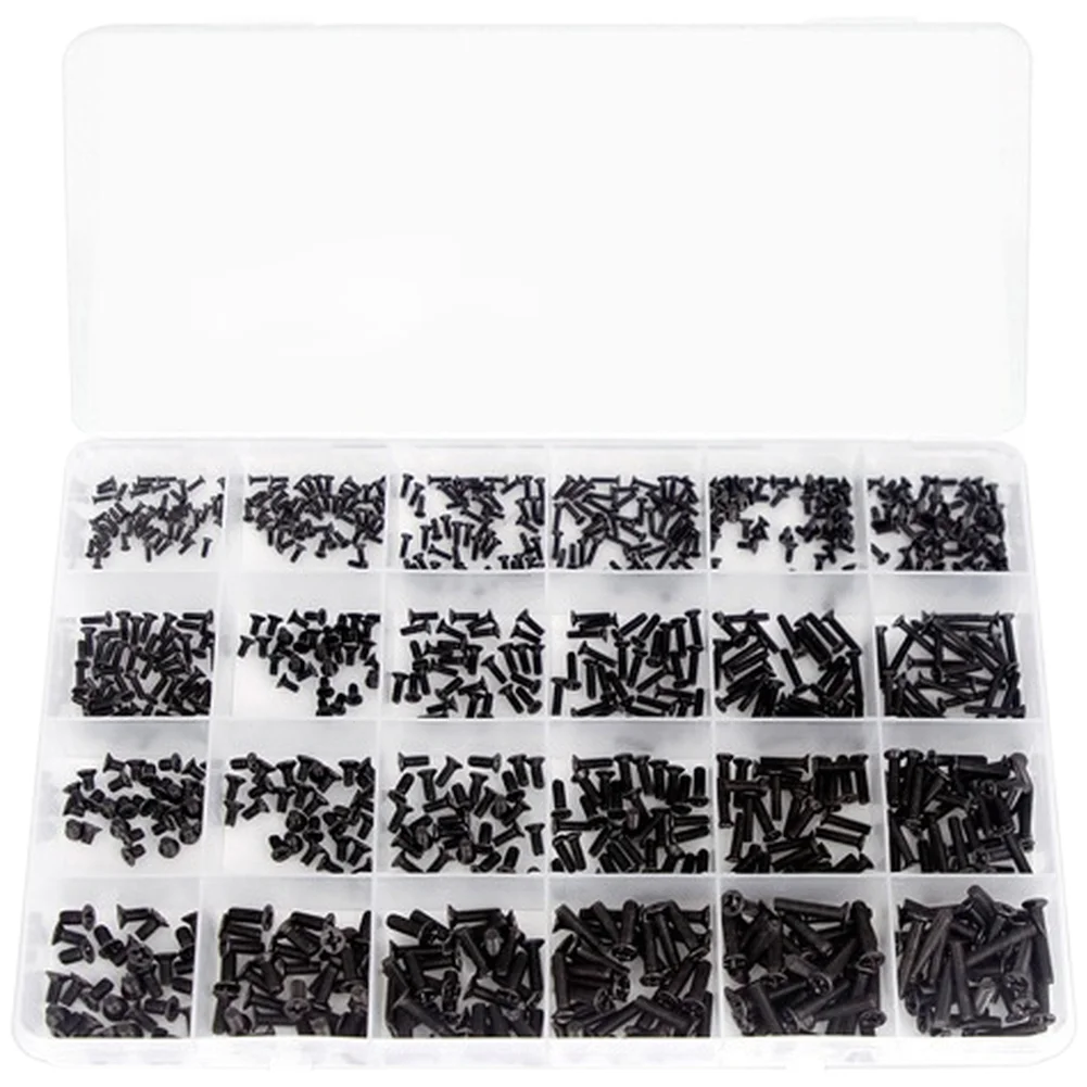 

860 Pcs Black Flat Head Screws Kit Carbon Steel for For PHILLIPS For M1.2 For M1.4 For M1.6 For M2 For M2.5 For M3