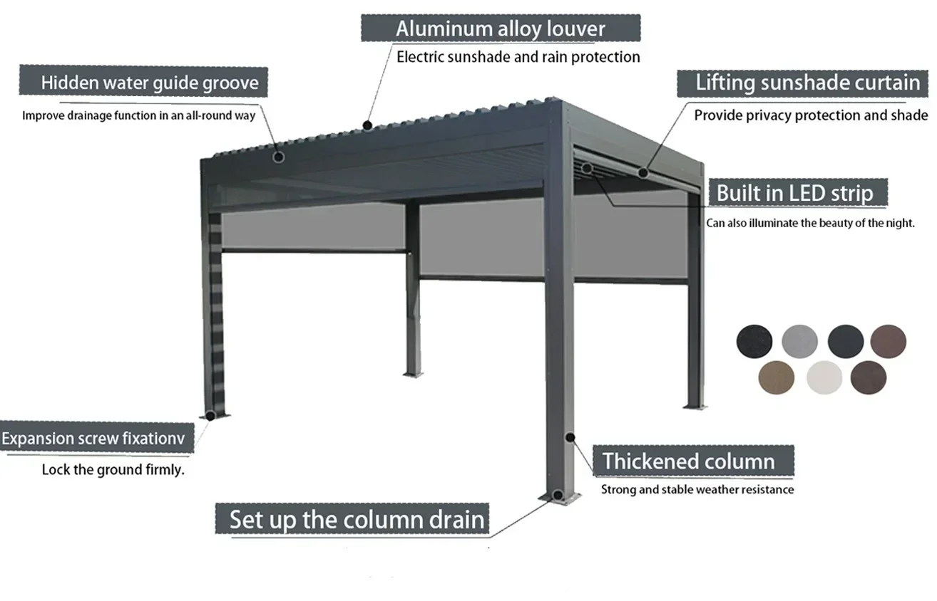 

Outdoor furniture garden builidngs pergola set opening closing louvre roof gazebo balcony patio furniture