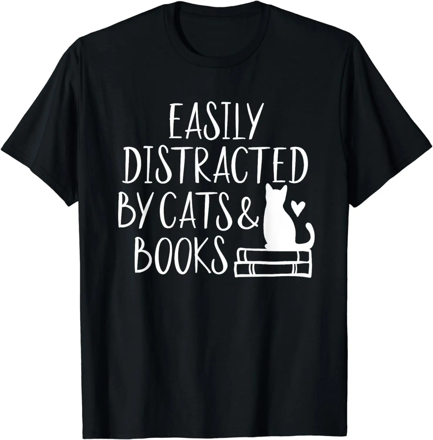 Retro Style Easily Distracted By Cats and Books Cute Book Lover T-Shirt Unisex Style Shirts for Women Men Clothing Streetwear