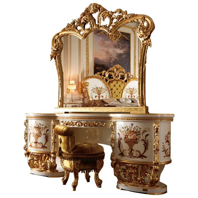 Villa Hand Painted European Style Dressing Table Carved Dressing Table Bedroom French