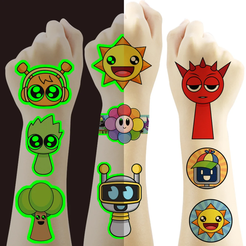 

4PCS Cartoon Incredibox Sprunki Tattoo Stickers Cute Anime Children Temporary Waterproof Tattoos Sticker Pack Kids Girl Toys
