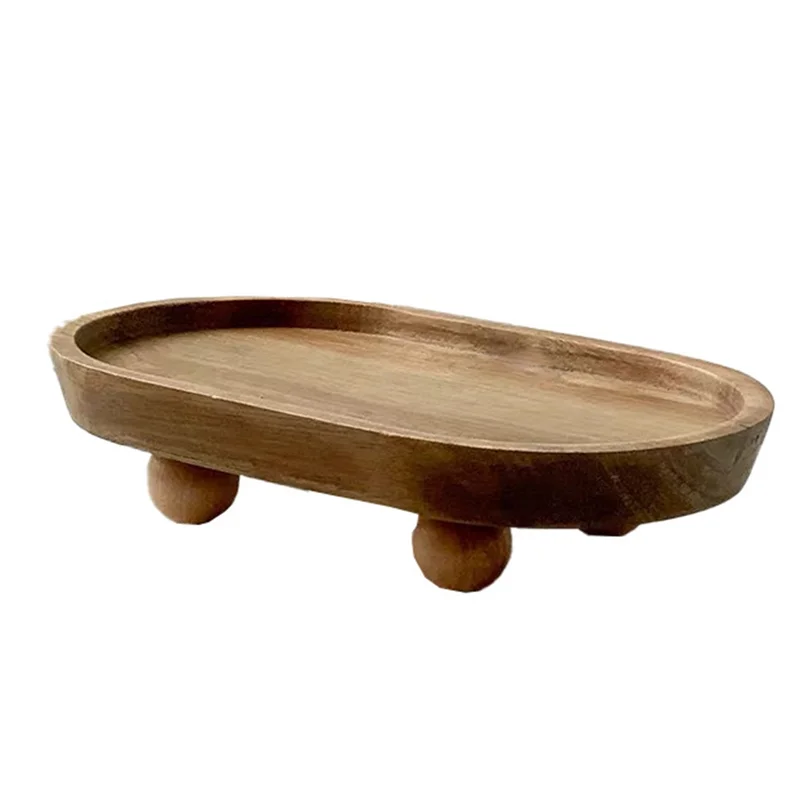 Practical-Wooden Tray Cake Dessert Plate Restaurant Home Wooden Tray Aromatherapy Ornaments Tray Vase Decoration