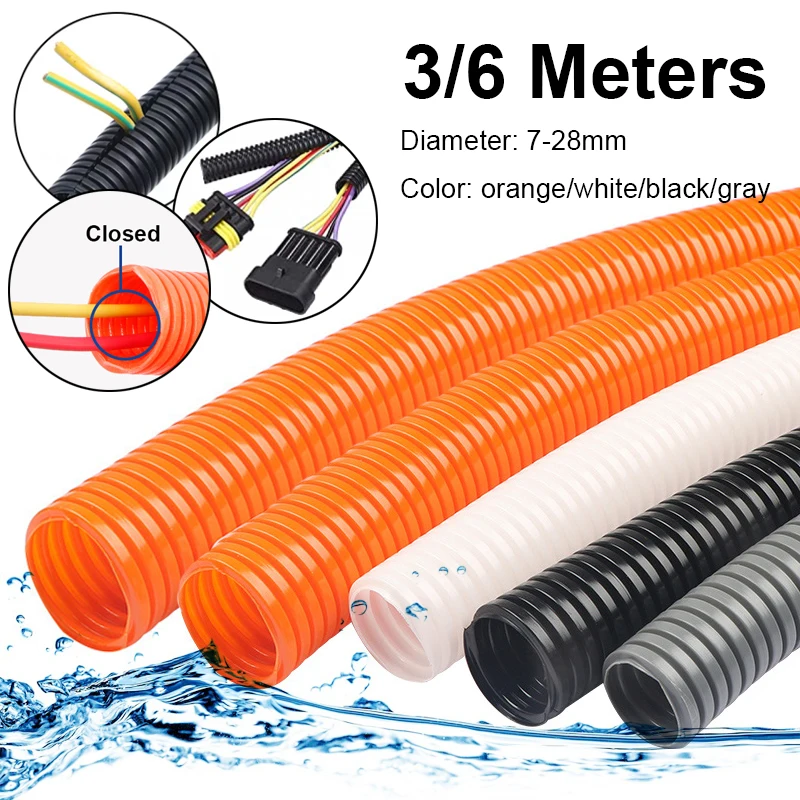 7–28 mm, 3 Meter, Schwarz/Weiß/Grau/Orange, PP-isolierte Wellrohr-Draht-Einfädelschlauch, Kunststoff-Schutzhülle für Wellrohre – Detail 3