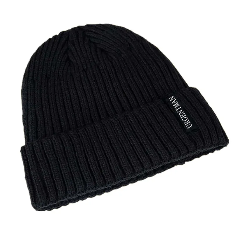 Nuevo estilo Unisex URGENTMAN gorros cálidos de invierno elegante gorro forrado de piel de felpa sombreros de punto gruesos para hombres y mujeres gorras casuales