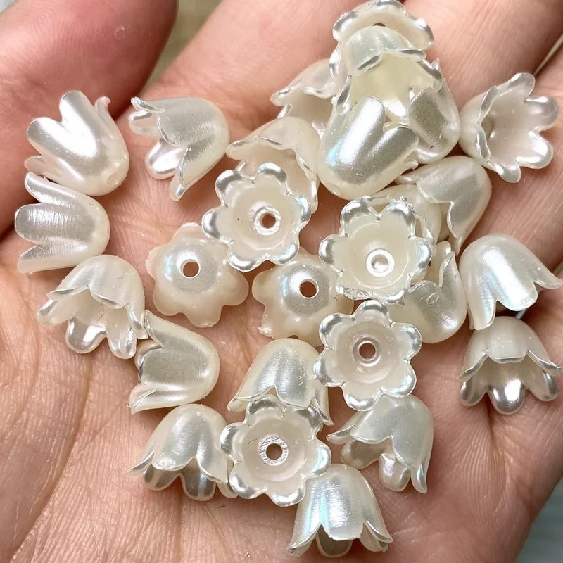 50Pcs 8X10mm Imitation Pearl Material Flower Shape Beads For Handmade Crafts Jewelry Decoration DIY Making Acrylic Stamen beads