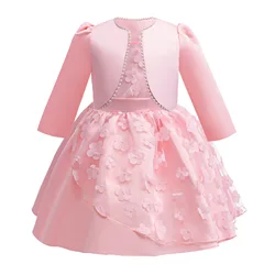 New Girls' Dress Birthday Party Dress Green Short Coat+Dress Two Piece Set for Girls' Christmas Dress 3-10 Years Old