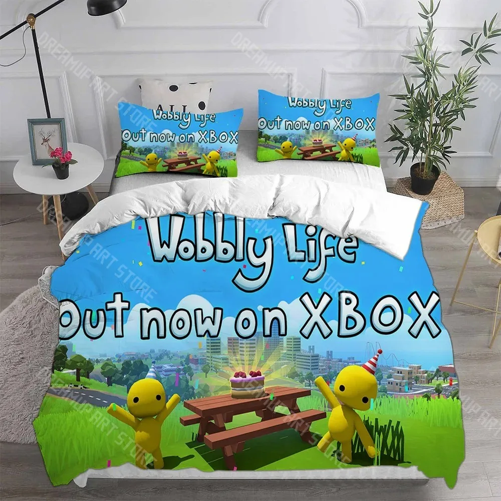 3D Printed Wobbly Life Game Bedding Set for Boys Girls Duvet Cover Pillowcase Twin Queen King Full Single Double Sizes