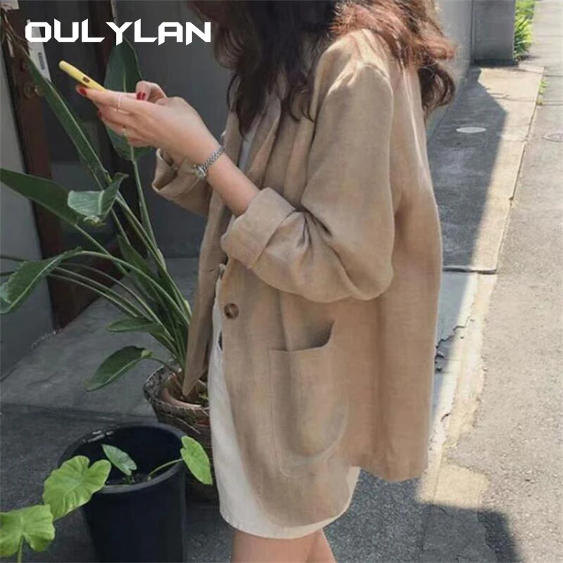 

Women Blazers Single Button Solid Colors Khaki Long Sleeve Suits 2024 Spring Autumn Office Lady Plus Size Chic Elegant Blazer