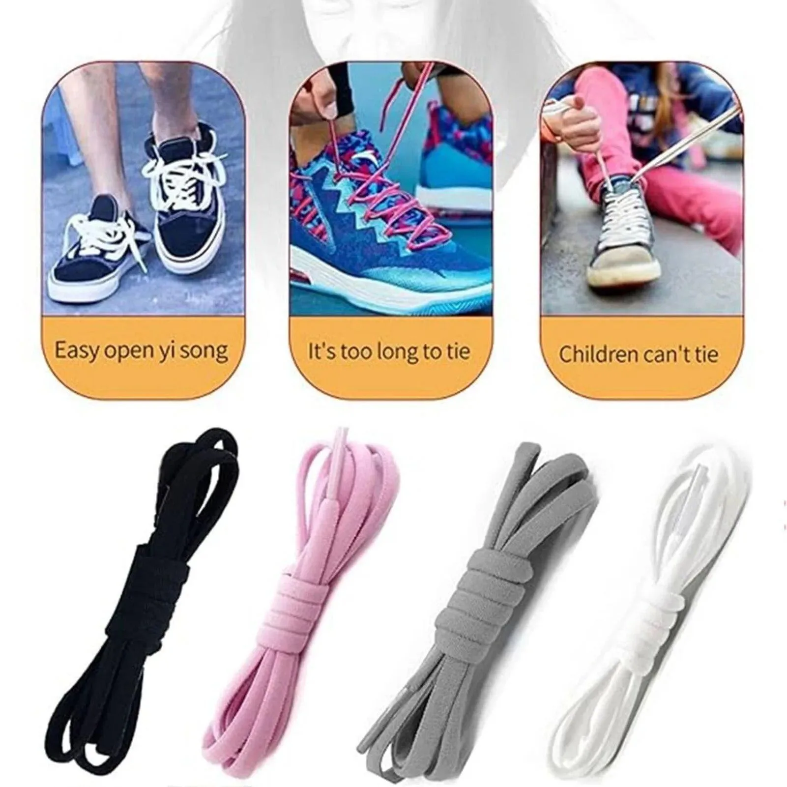 Oval Stretch No Tie Shoelaces, Elastic Replacement Laces for Kids & Adults Sneakers