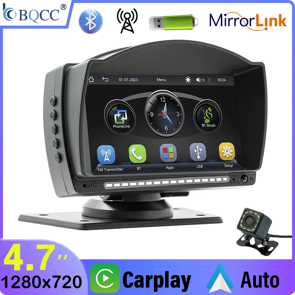 

BQCC 4.7 inch car player wireless carplay Android auto rear view Bluetooth connection AUX output FM stereo radio