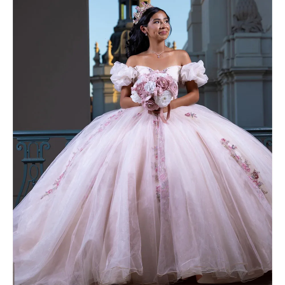 2024 Quinceanera Dress Flowers Appliques Lace Off Shoulder Ball Gown Sweet 15 16 Dress Vestidos De 15 Años