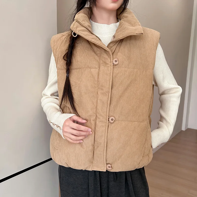 Women's Autumn Winter Top Coat Cotton Coat Vest Stand-up Collar Short Thick Warm Simple Comfortable Soft Niche Versatile Skinny