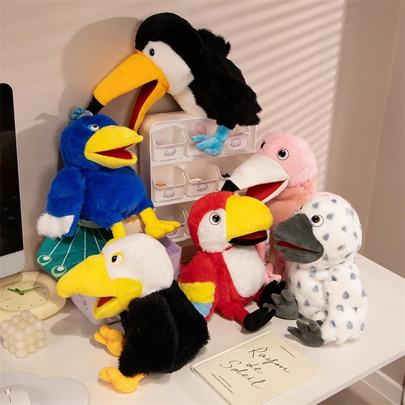 Nuovo 35 centimetri 6 Modello Tucano Burattino Fatto A Mano Peluche Pappagallo Calvo Aquila Pavone Gufo Flamingo Divertimento Per Bambini Peluche Regali