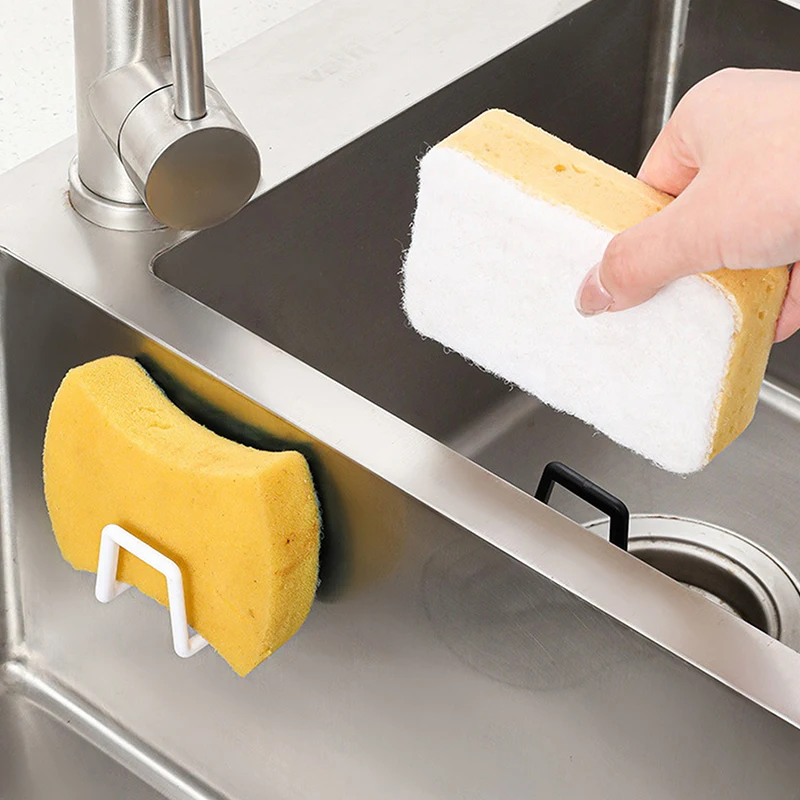 1pc Kitchen Sponges Holder Plastic Sink Sponges Drain Drying Rack Self Adhesive Storage Holder Wall Hooks Kitchen Organizer