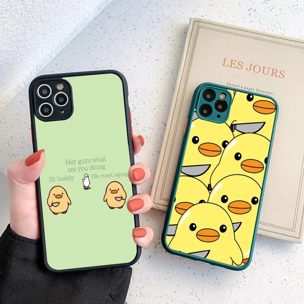 Cute Duck Holding a Knife Phone Case for iPhone 14 11 12 13 Mini Pro Max 8 7 Plus X XR XS MAX Translucent Matte Cover