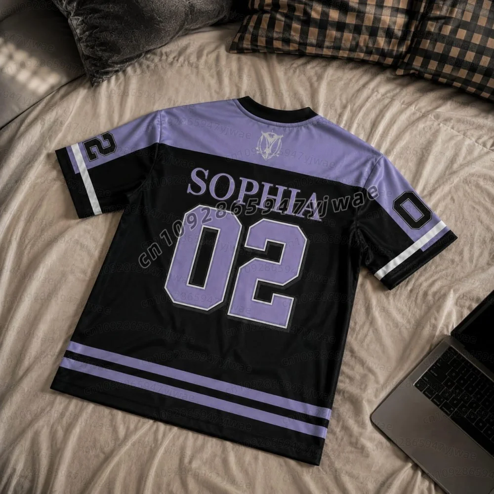 2026 Katseye Purple Oversized Jersey Shirt Kpop Cosplay Stripe Print T-Shirt  Yoonchae Lara&Sophia Fan Men Women Cosplay T-Shirt view 5