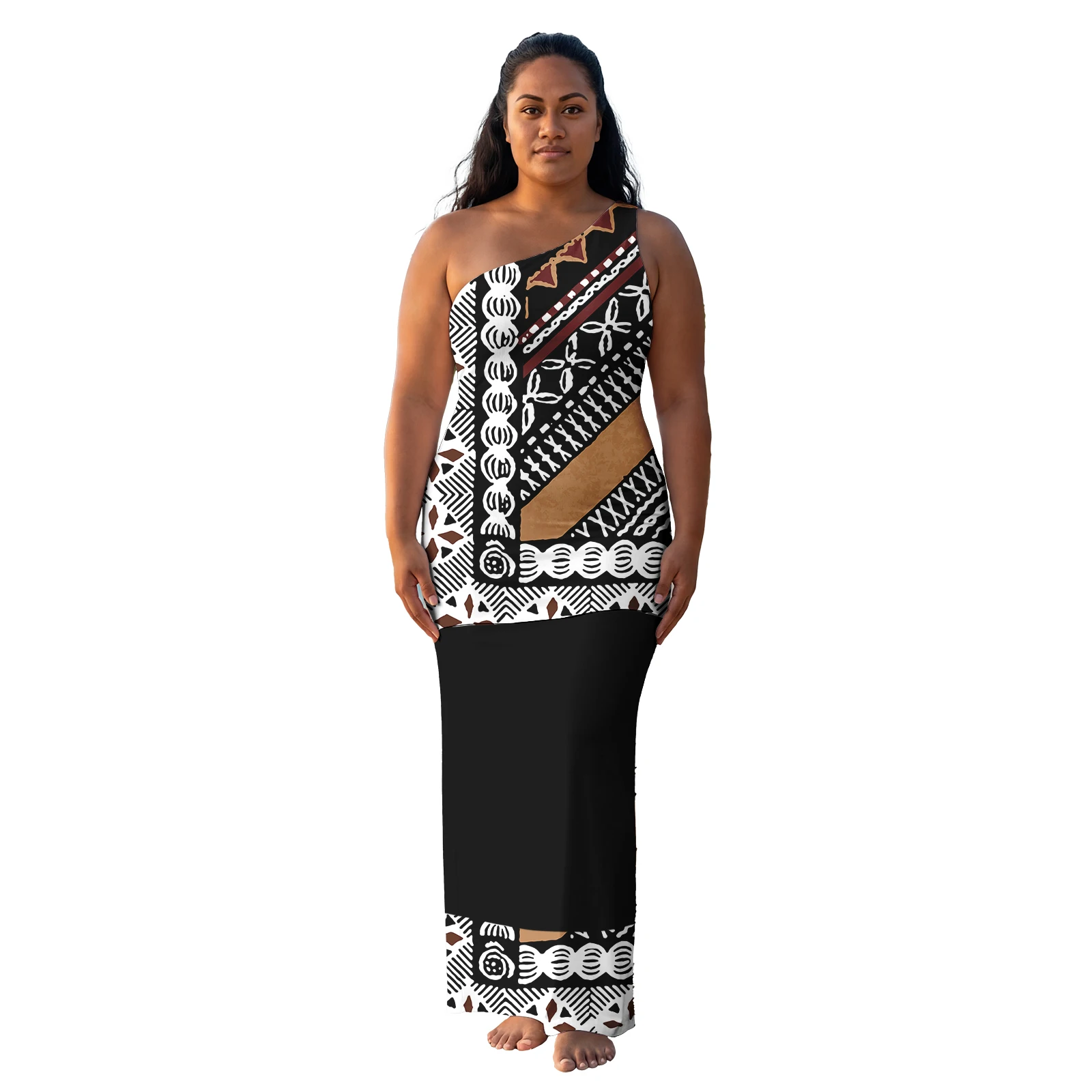 Hawaiian Floral Printed 2 Pcs Dress Set for Women Polynesian Tribal Design Custom Top and Skirts Puletasi Samoa Dress