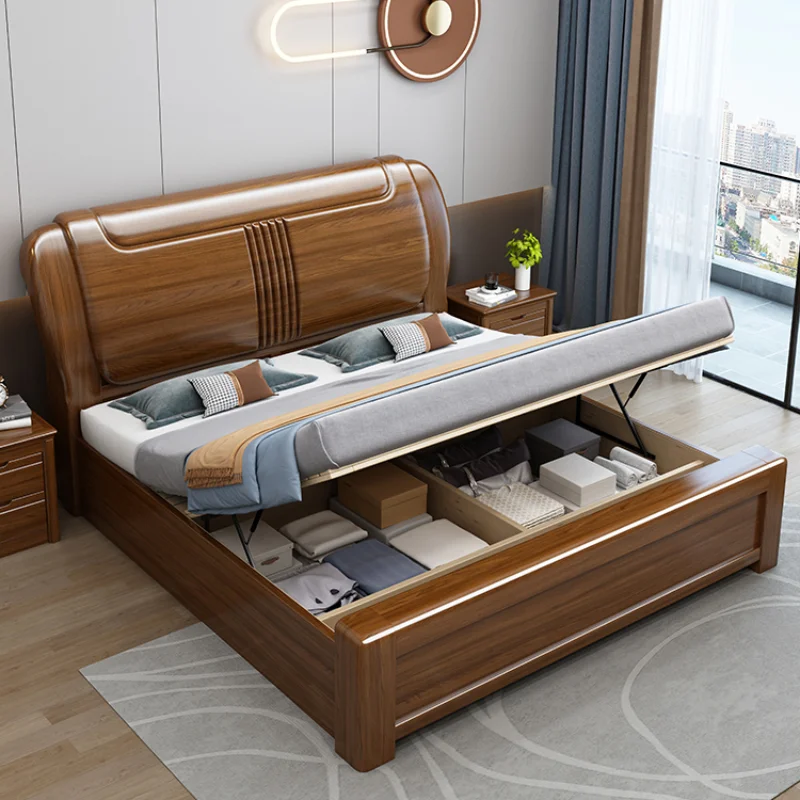 King Size Wood Bed Frame Organiser Modern High End Bed Frame Luxury Storage Aesthetic Camas De Matrimonio Dormitorio Home Decor