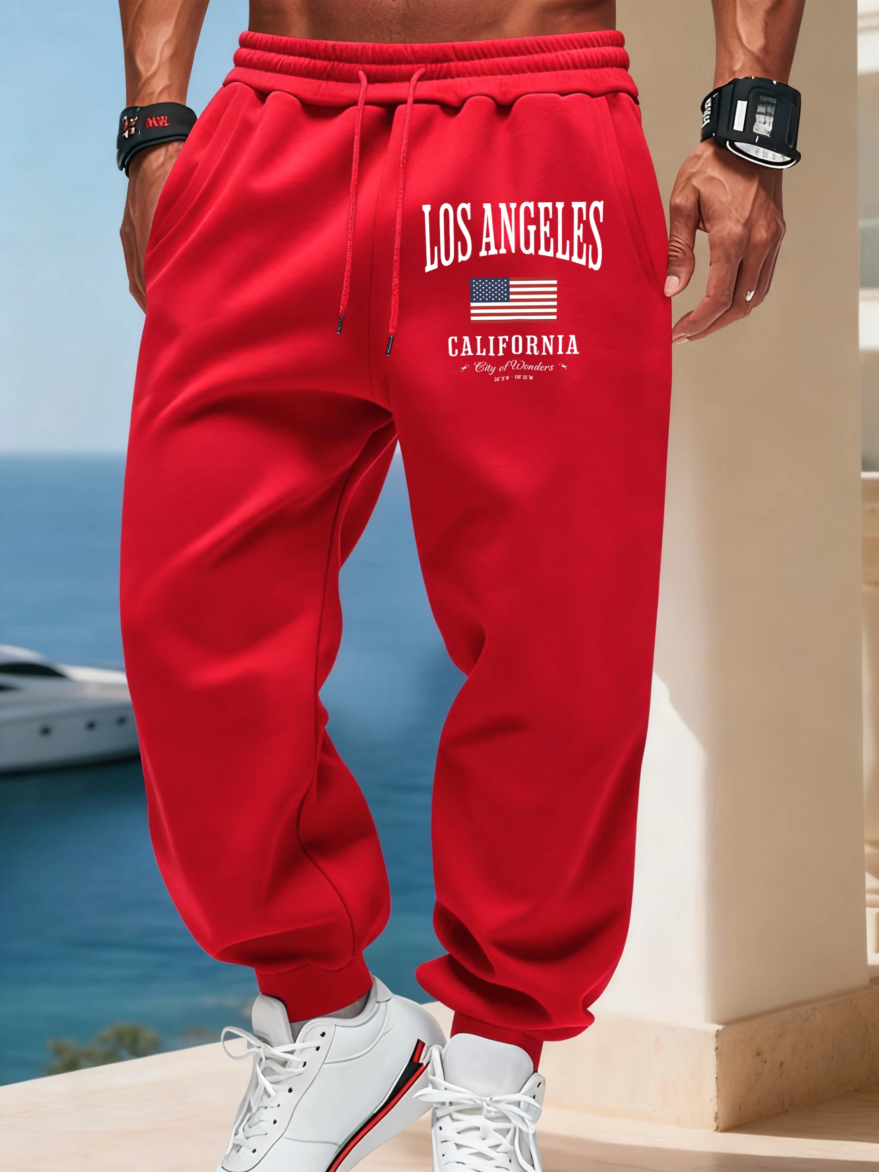 

California Usa Flag Prints Casual Sweatpants Men'S Street Autumn Long Pants Basic Elastic Waist Trousers Jogging Comfy Britches