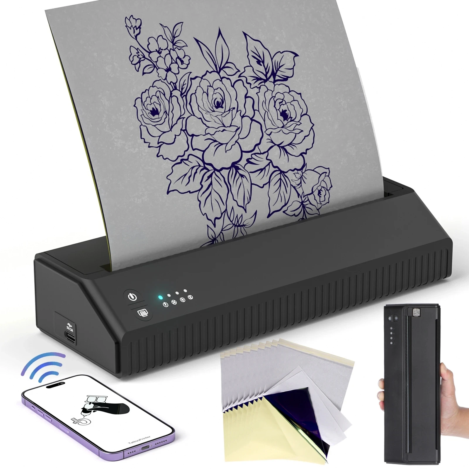 Tattoo Printer Thermal Template Machine Wireless Bluetooth Professional A4 Paper Printer Compatible With Android Ios Portable