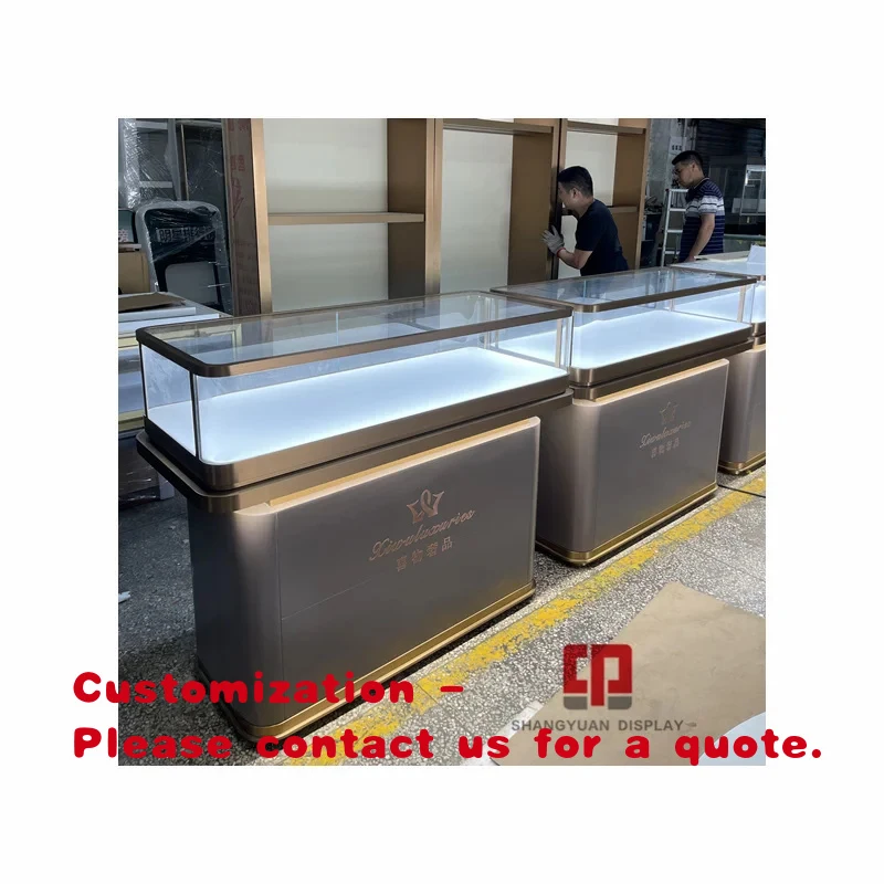 custom.Luxury Store Customizable Curved Metal Jewelry Watch Display Cabinet Custom Luxury Glass Showcase