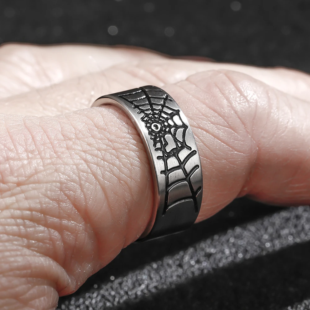 Retro Spider web Stainless Steel Ring For Men PUNK Goth Viking Biker Jewelry Accessories Fashion Party Gift - Image 3
