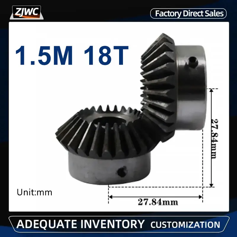 Bevel Gear 1.5 Modulus 18 Teeth With Inner Hole 6/8 keyway3/10 keyway4/12 keyway4/14mm 90 Degree Drive Commutation Steel Gears