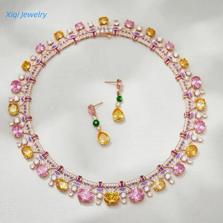 

Gazing JewelryLuxurious and charming AAA cubic zirconia flower-shaped necklace and lotus earrings, a jewelry set for women's wed