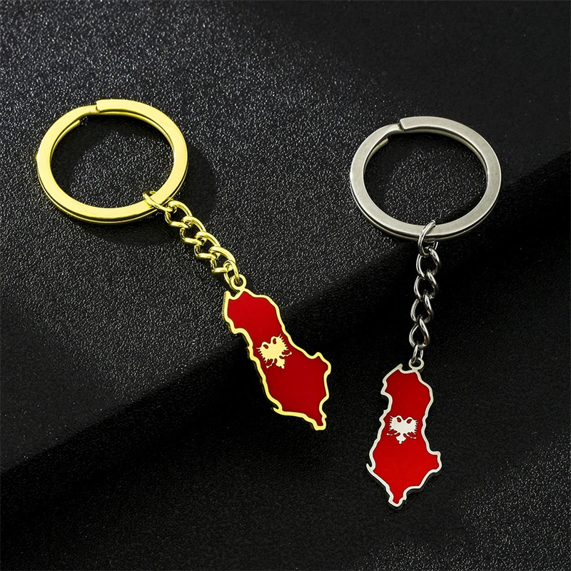 Fashion Albania map and Eagle Flag Pendant Keychain for Women Men Gold Color/Silver Color Albanian Jewelry Ethnic Gifts
