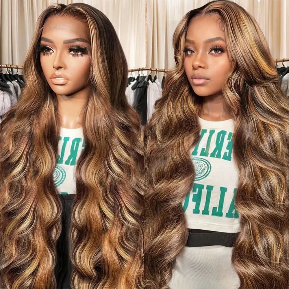 200 Dichte P4/27 Highlight Farbige Body Wave Echthaarperücken 44 46 Zoll 13x4 13x6 HD Full Lace Frontal Perücken für schwarze Frauen