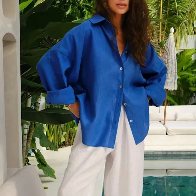 We.Fine เสื้อเชิ้ตผู้หญิงเสื้อแขนยาวหรูหราฤดูใบไม้ผลิวินเทจเสื้อคอปกผ้าฝ้ายสำหรับผู้หญิง