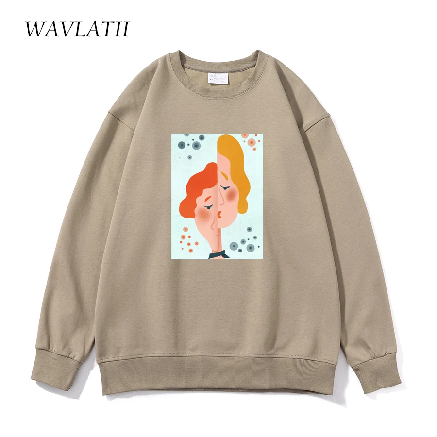 WAVLATII Women Fashion Printed Sweatshirts Female Cotton Casual White Black Sporty Hoodie Lady Long Sleeve Autumn Tops WH2220