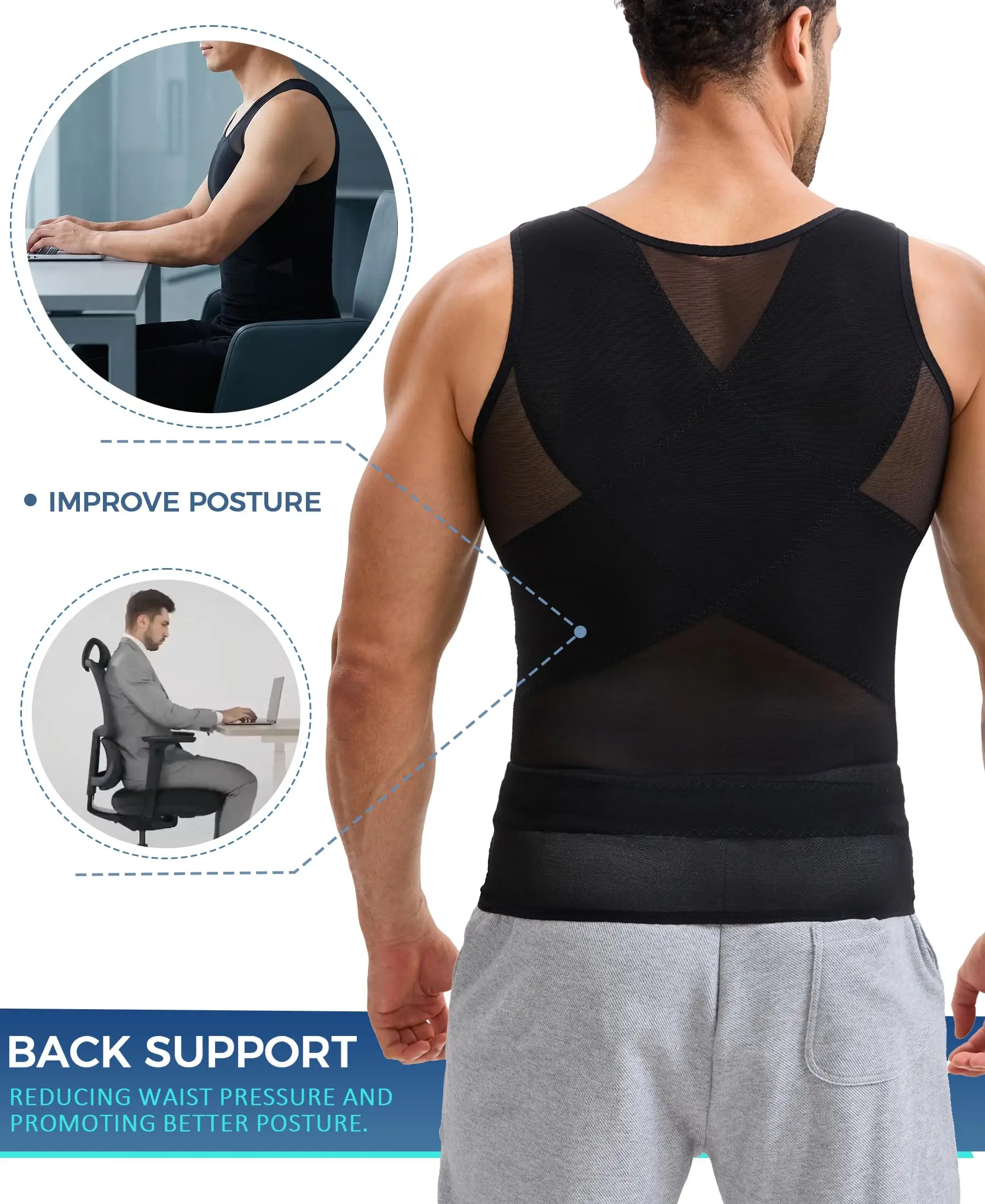 Men's Shaping Underwear: Breathable Mesh Slimming Tank Top for Posture Correction—Perfect for the Gym, Dates, and Formal Occasio