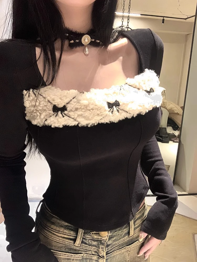 2023 Autumn Basic Knitted Slim Blouse Office Lady Korean Fashion Casual Tops Chic Solid Elegant Pullover Woman Outfits Design