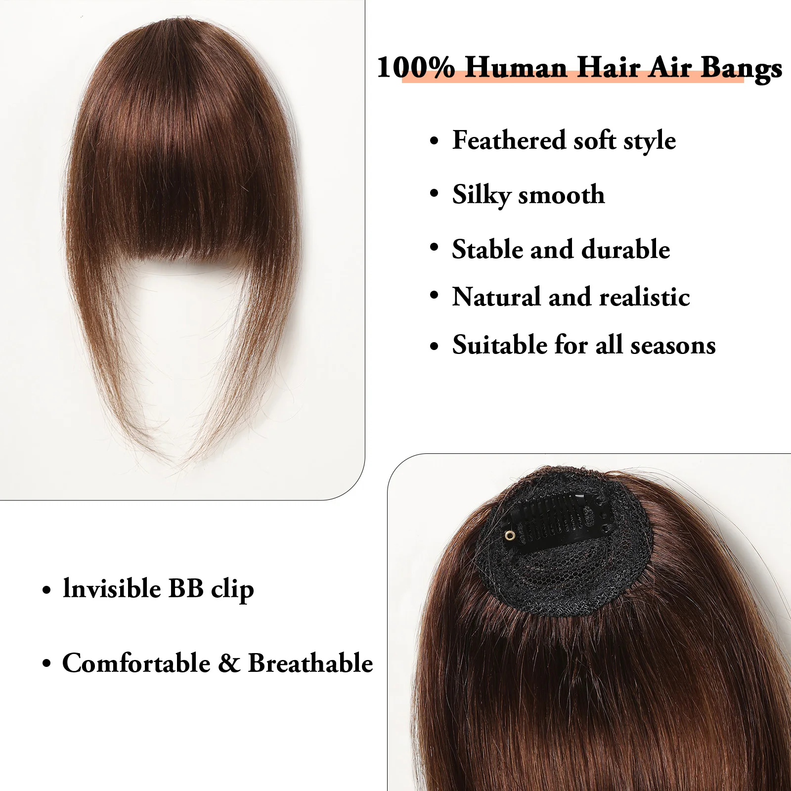 Extensions de cheveux frange à clipser pour femmes et filles, postiches franges brunes au chocolat, 100% cheveux humains naturels, contaminants, français