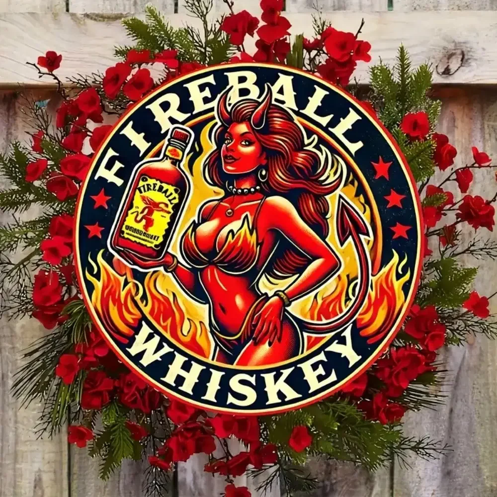 Retro Fireball Whiskey Metal Tin Sign Vintage 2D Flat Poster for Home Bar Man Cave Pub Wall Art Gift