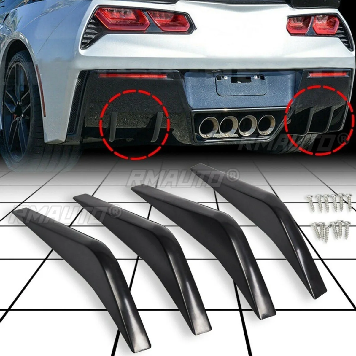 For Chevrolet Corvette C7 2014-2019 Car Rear Bumper Spoiler Lip Diffuser Modification Part Bumper Guard Protector Accessories