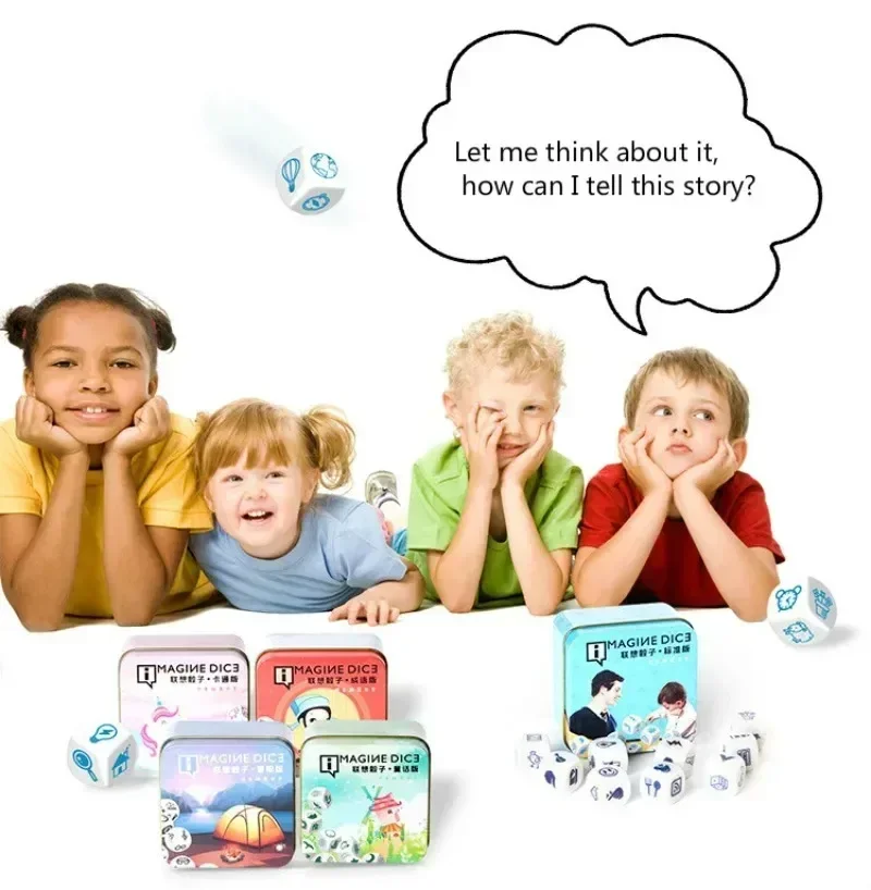 Telling Story Dice Learning Toy Metal Box English Rules Family Gathering Game Party Funny Imagine Education Toys for Children