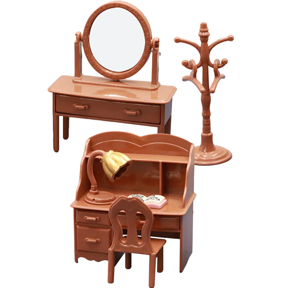 Dollhouse Desk Kids Gift Mini Table Chair Model Tiny Furniture Children’s Toys Christmas Plastic Miniature Ornament Micro Scene