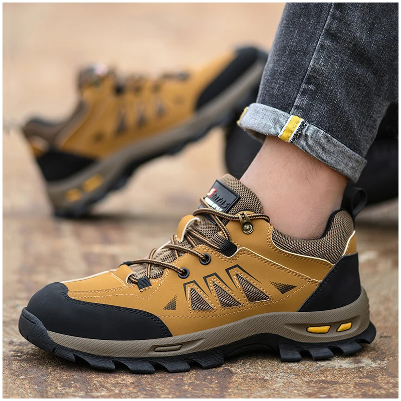 men fashion breathable steel toe cap work shoes worker safety boots outdoors welding sneakers tooling security footwear protect image 3