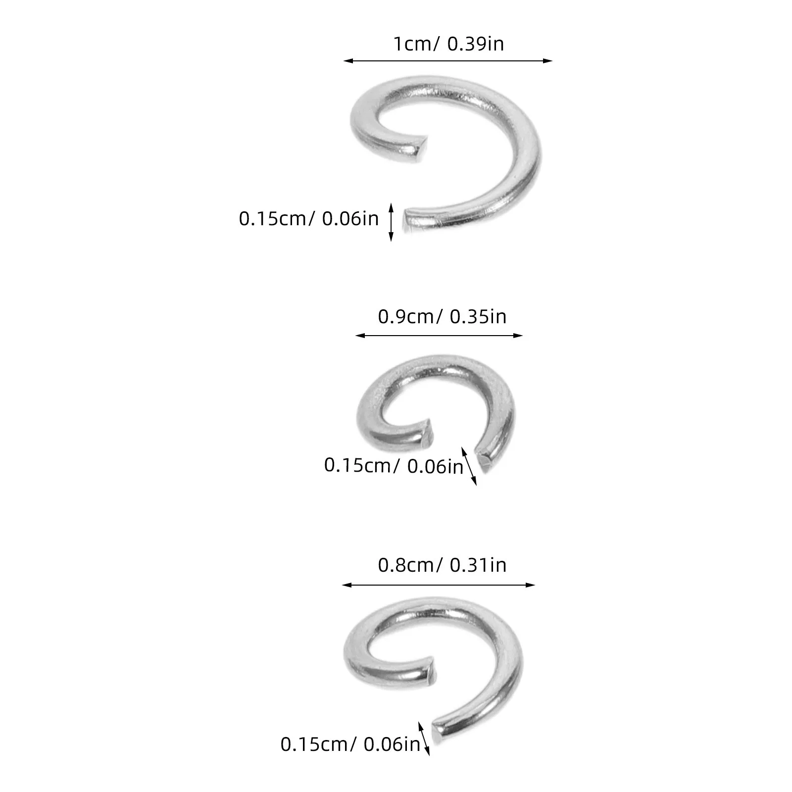 300Pcs Tiny Metal Jump Rings 8mm 9mm 10mm Stainless Steel Open Jewelry Connectors for Necklace Bracelet Earring Making Silver